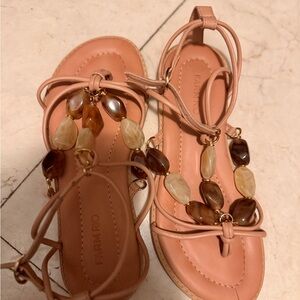 FARM Rio Women's Sandals with Brown and Cream Beads